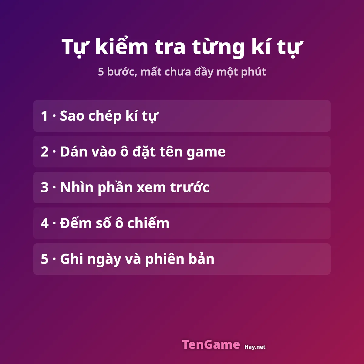 Năm bước tự kiểm tra một kí tự trong ô đặt tên game